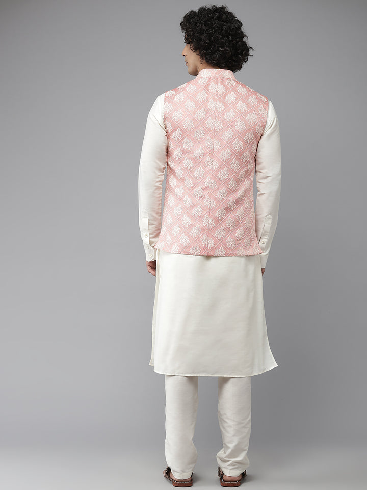 Solid Kurta With Pyjama & Jacquard Nehru Jacket