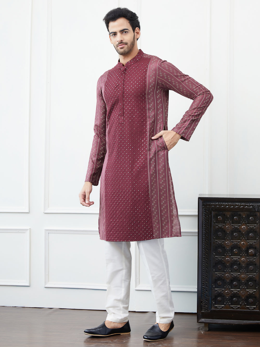 Embroidered Sequin and Thread Worked Straight Kurta with Pyjama