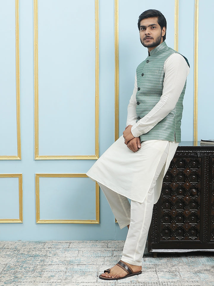 Pure Silk Kurta & Pyjama with Woven Jacquard Nehru Jacket