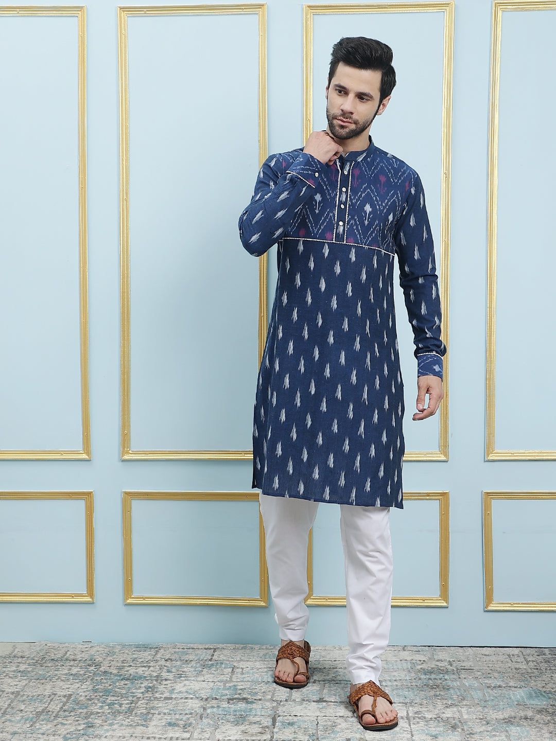 Printed Pure Cotton Straight Kurta with Princess Panel and Pyjama