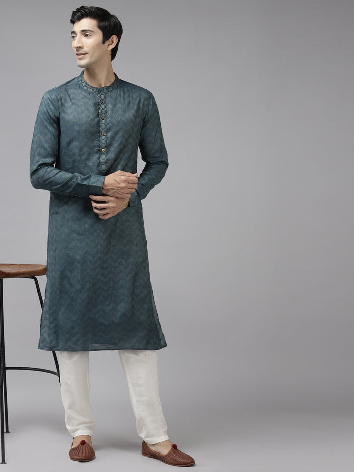 Handwoven Straight Silk Kurta with Pyjama