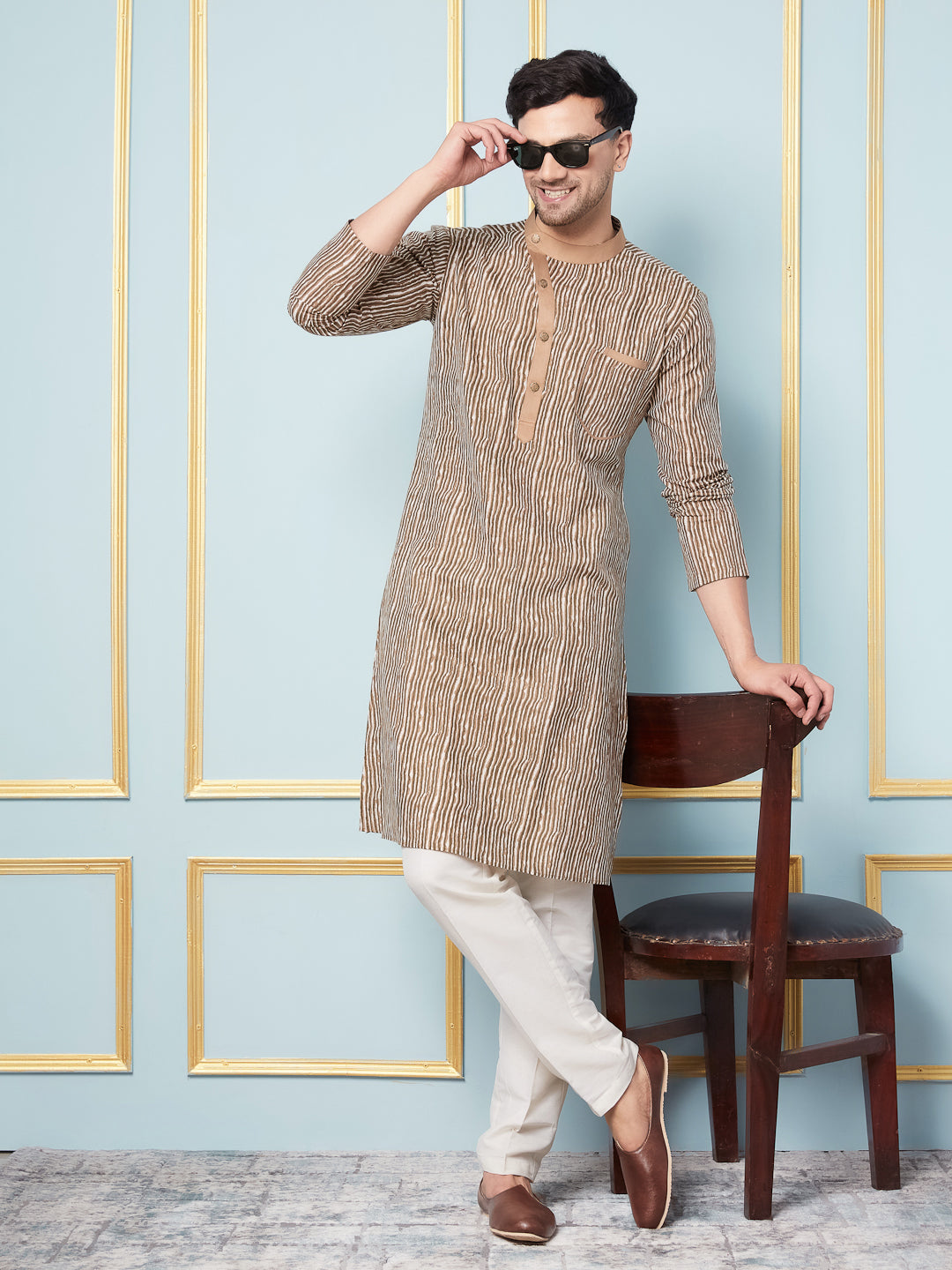 Striped Printed Cotton Kurta