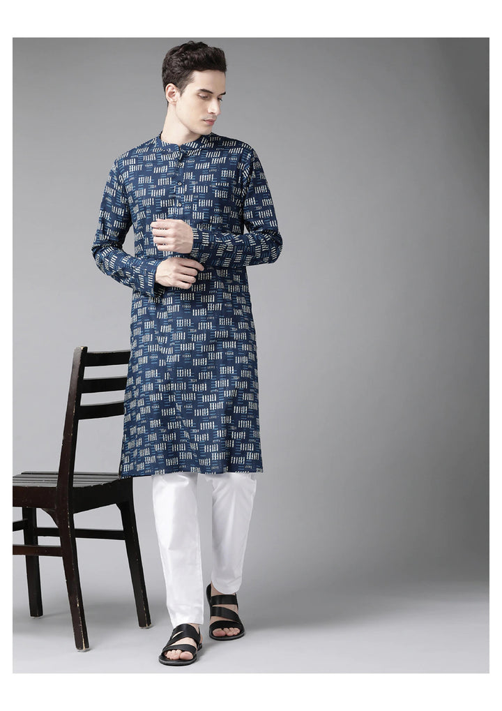 Blue Geometric Printed Straight kurta With Pyjama