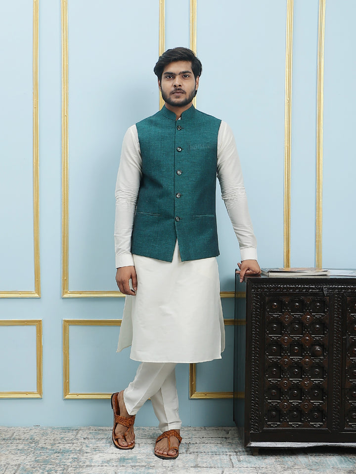 Solid Woven Silk Nehru Jacket