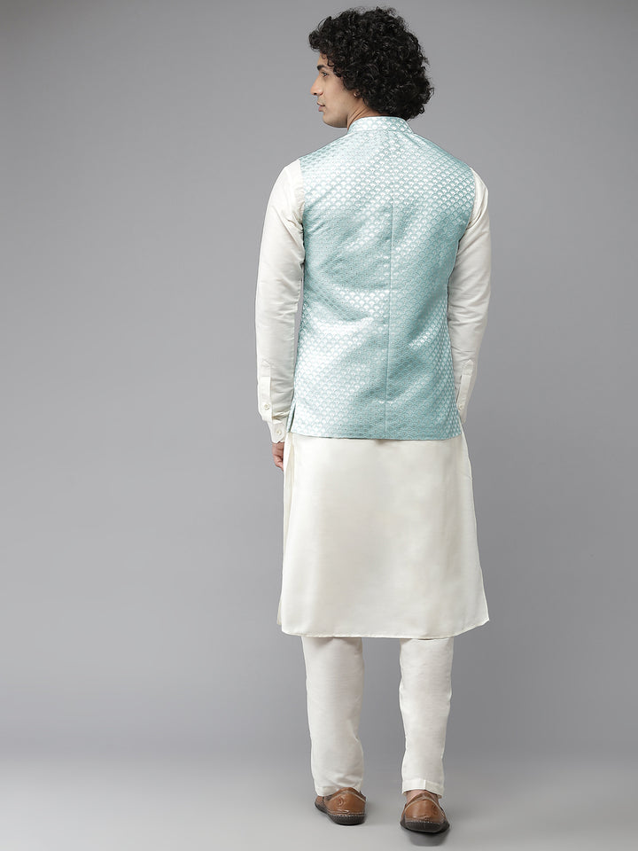 Solid Kurta With Pyjama & Jacquard Nehru Jacket