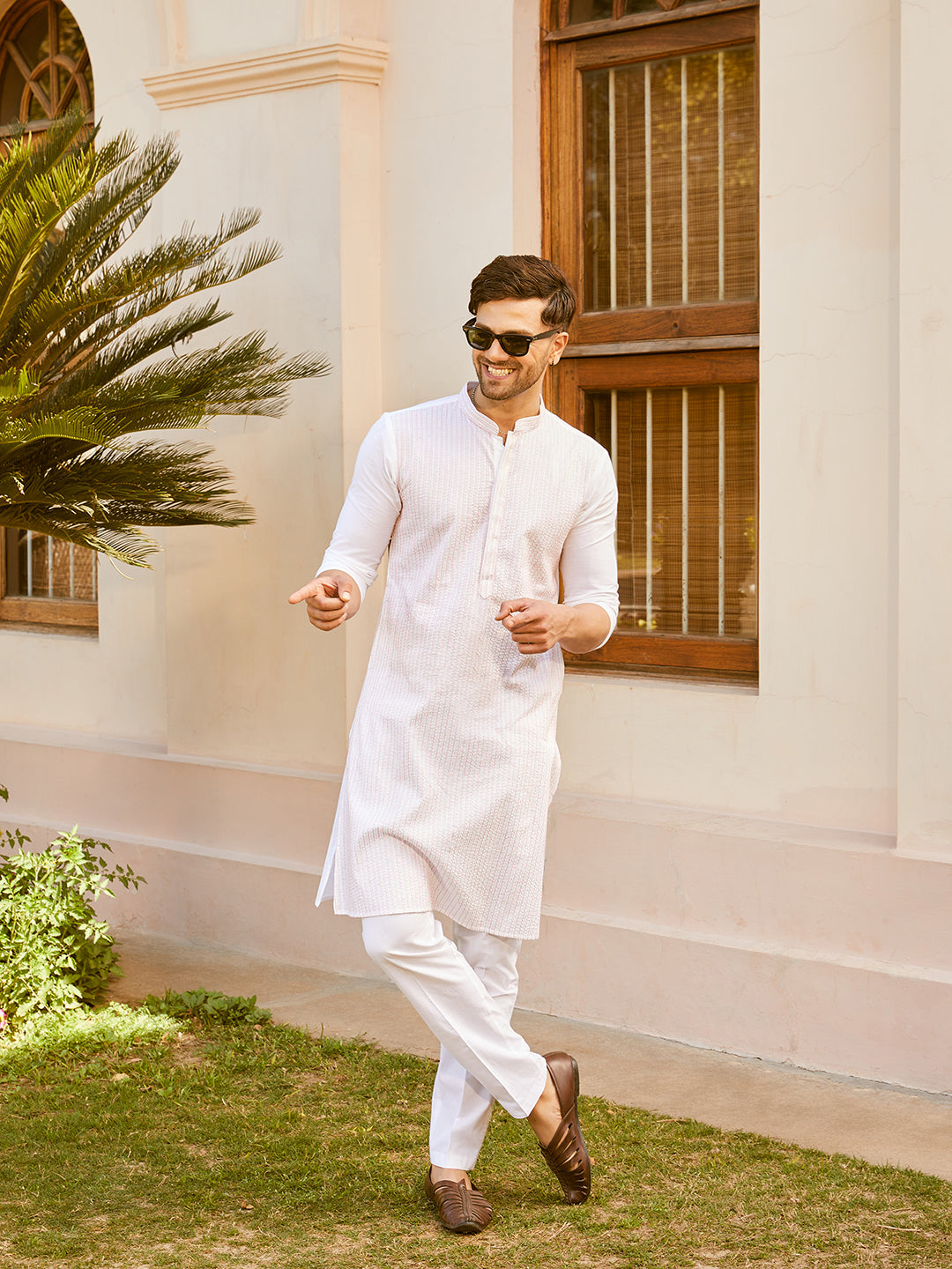 Pintuck with Thread work Pure Cotton Straight Kurta with Pyjama