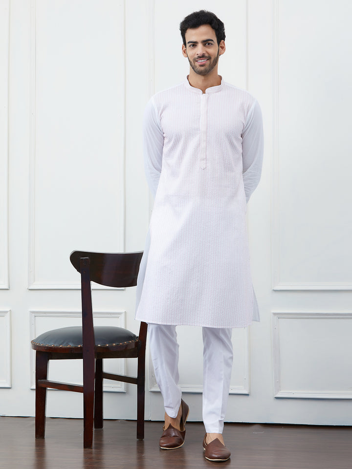 Sequin and Thread Work Pure Cotton Kurta with Pyjama