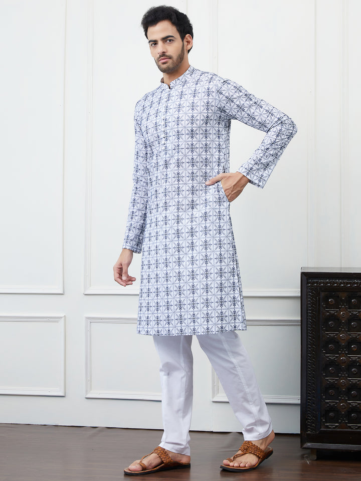 Embroidered Pure Cotton Straight Kurta with Pyjama