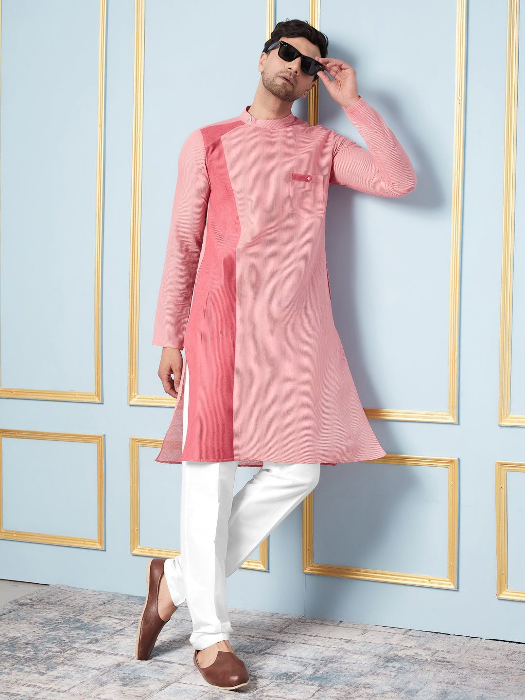 Woven Striped Straight Kurta With Pyjama