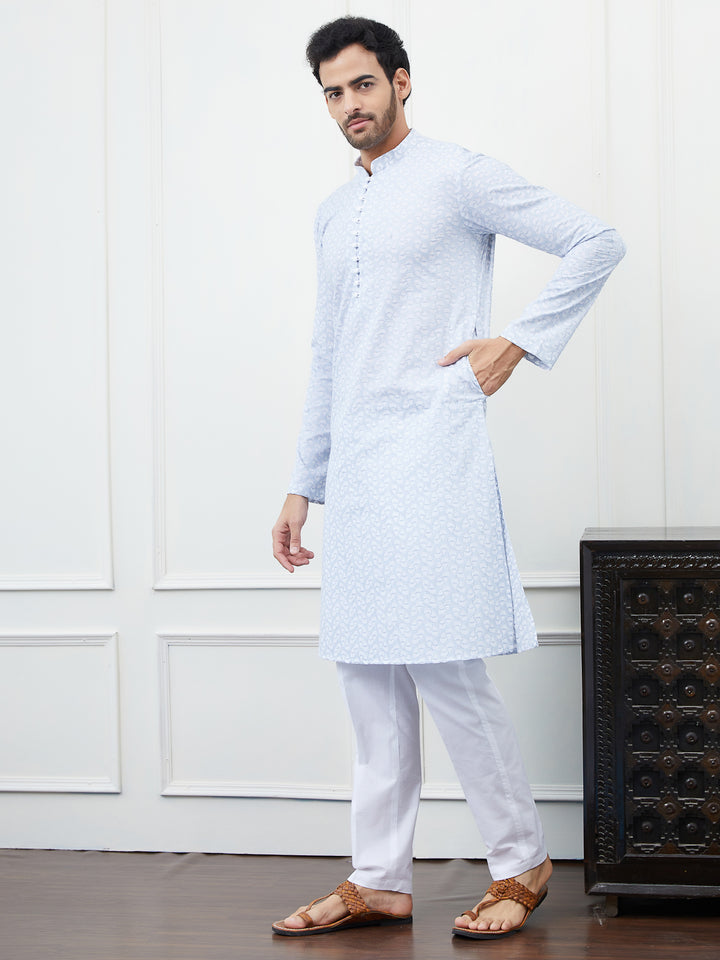 Embroidered Pure Cotton Straight Kurta with Pyjama