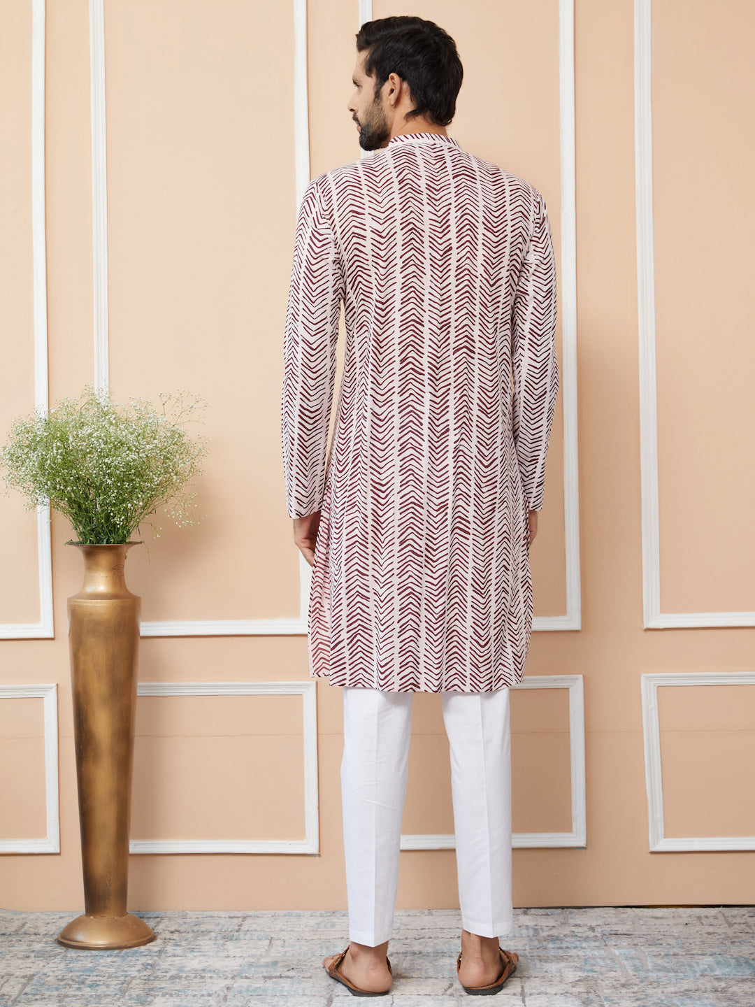 Baby Pink-Brown Printed Pure Cotton Straight Kurta with Pyjama