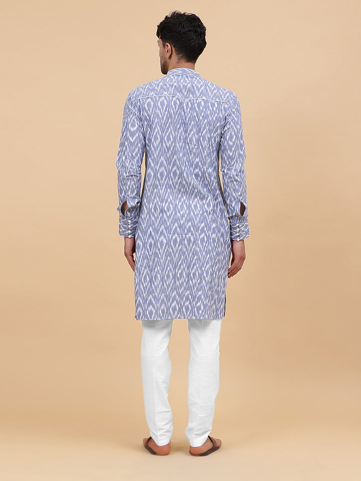 Grey Ikat Printed Kurta With Pyjama