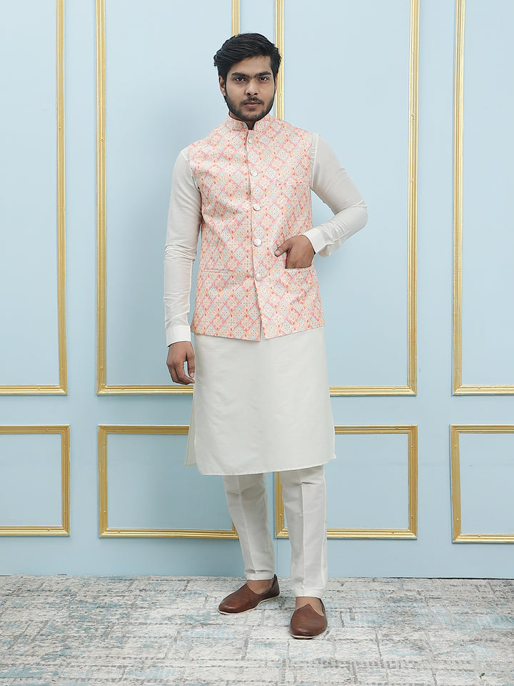 Pure Silk Kurta & Pyjama with Sequins Embroidered Nehru Jacket