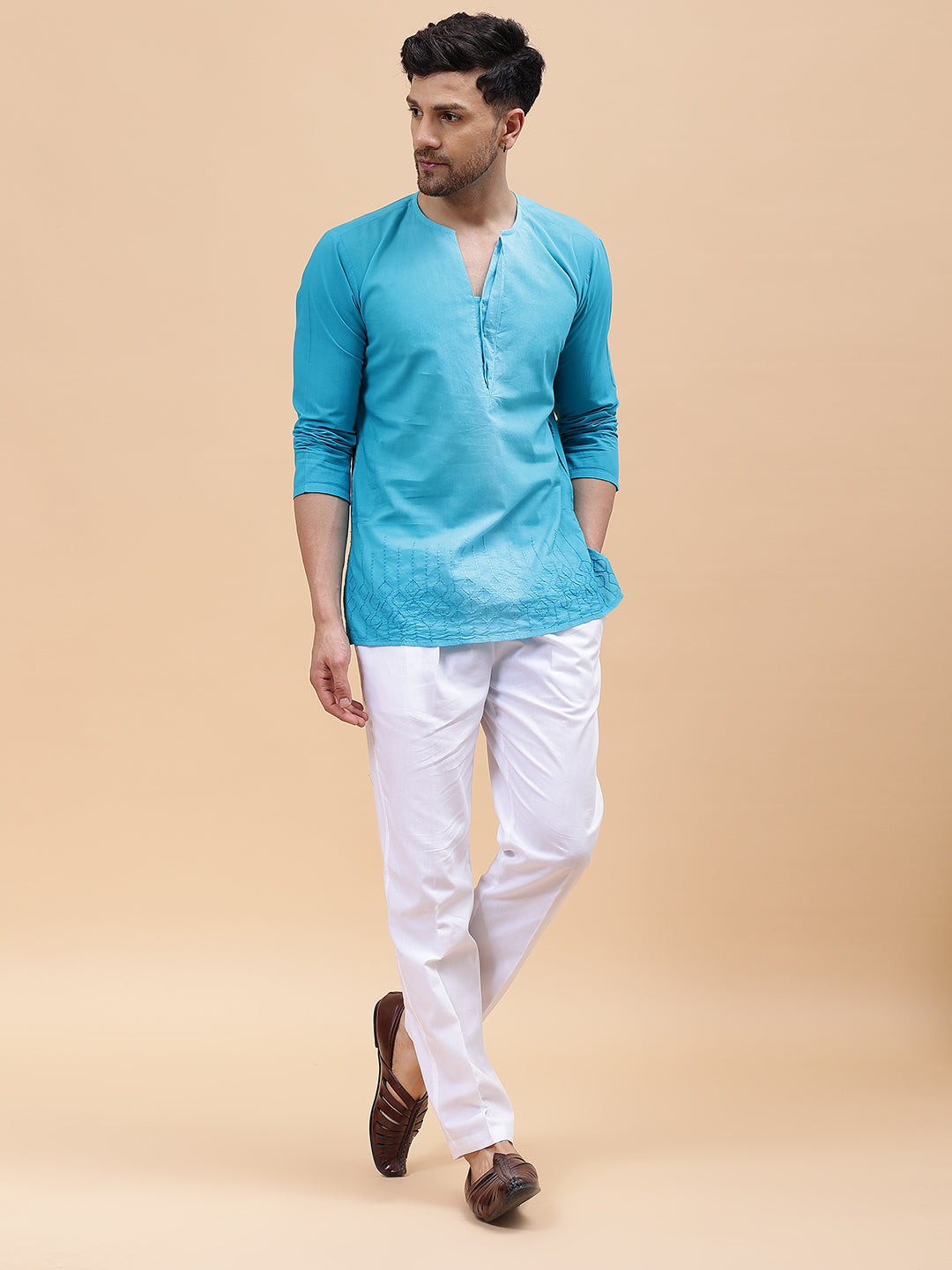 Embroidered and Ombre Dyed Pure Cotton Short Kurta