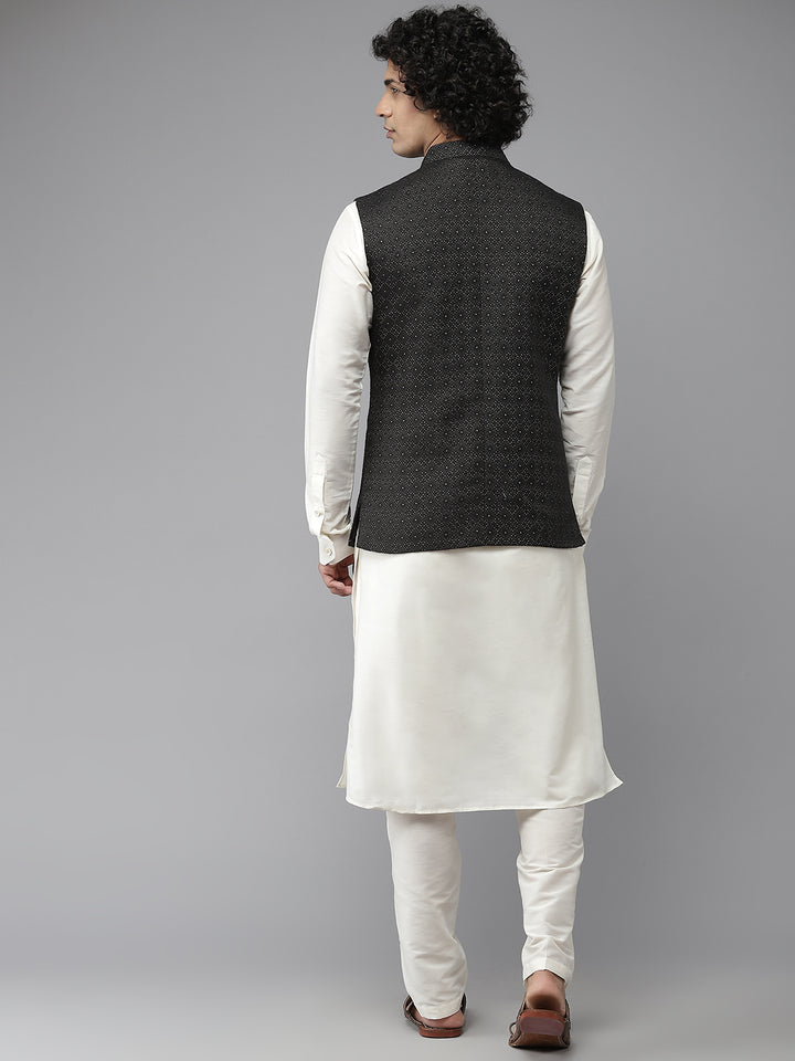 Solid Kurta With Pyjama & Jacquard Nehru Jacket