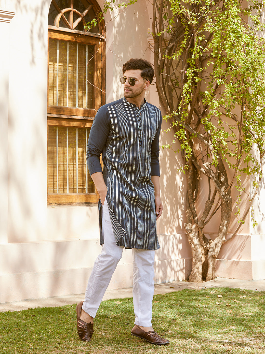 Gota Strips and Sequins Embroidered Pure Cotton Straight Kurta