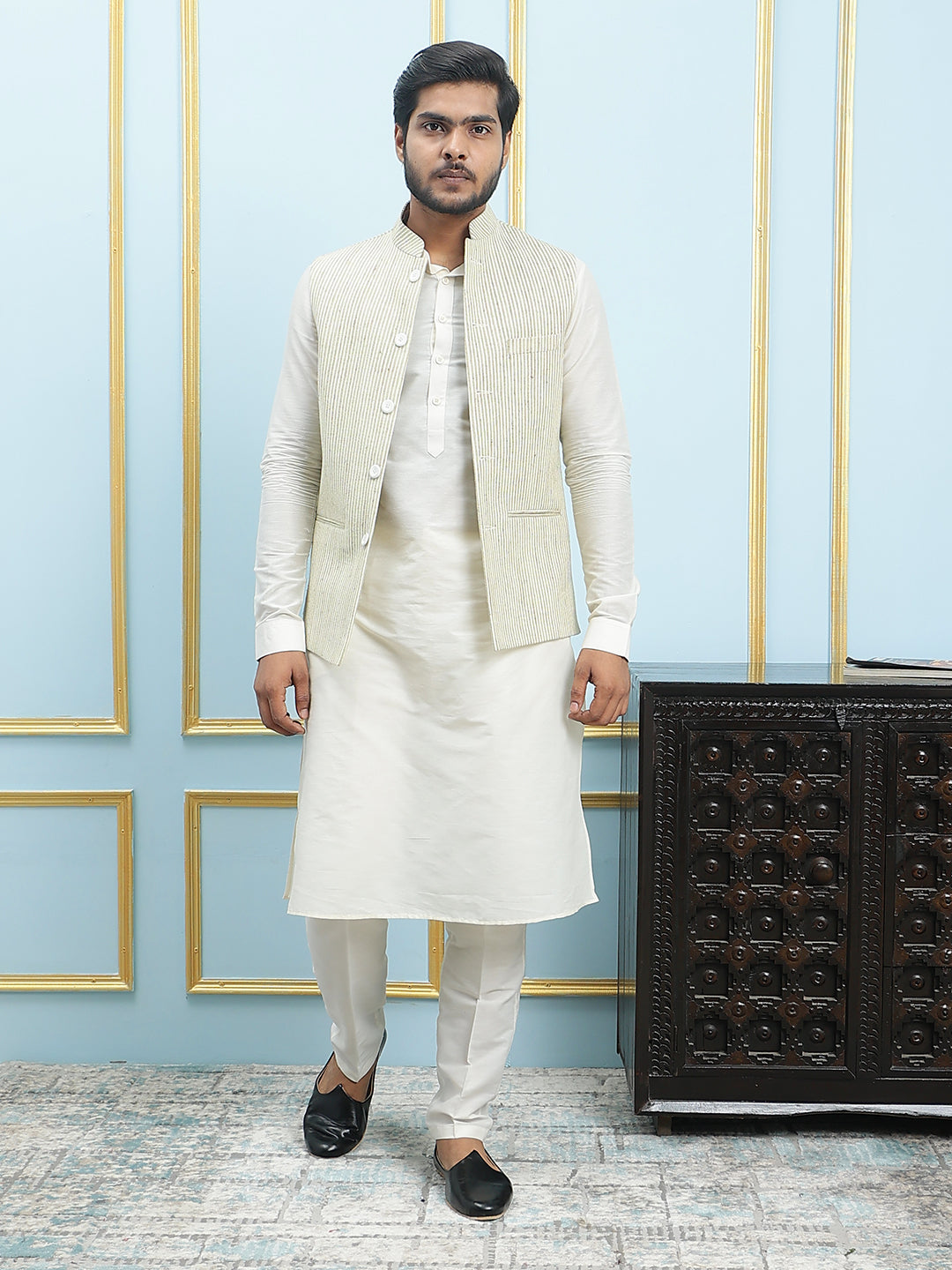 Solid Handwoven Pure Cotton Nehru Jacket