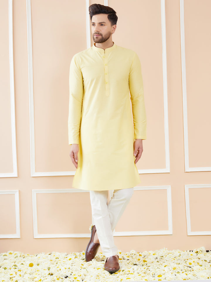 Yellow Cotton Solid Straight Kurta with Pyjama