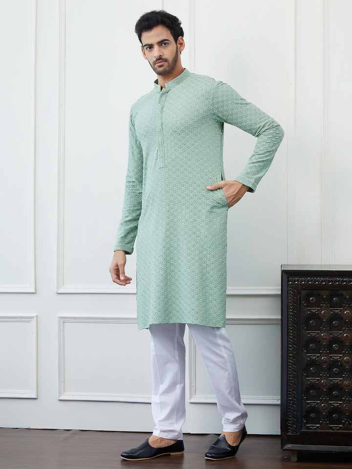 Sequins Embroidered Rayon Kurta With pyjama