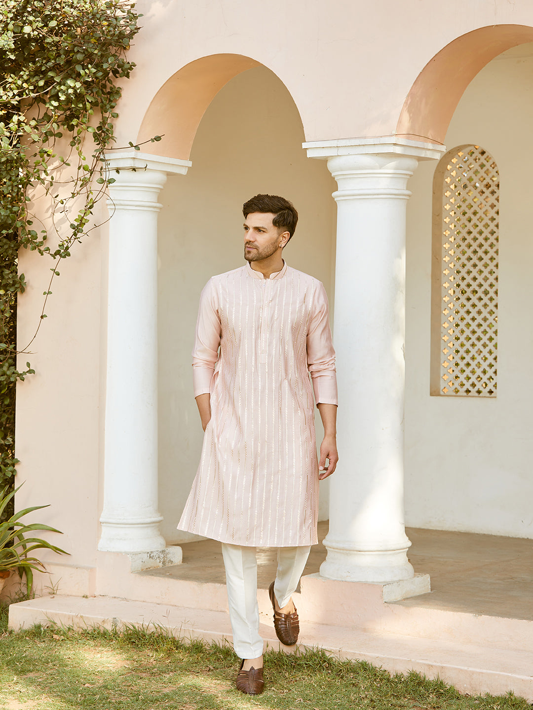 Sequins Embroidered Pure Chanderi Silk Straight Kurta with Pyjama