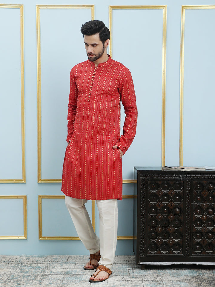 Thread Worked Cotton Silk Straight Kurta with Pyjama