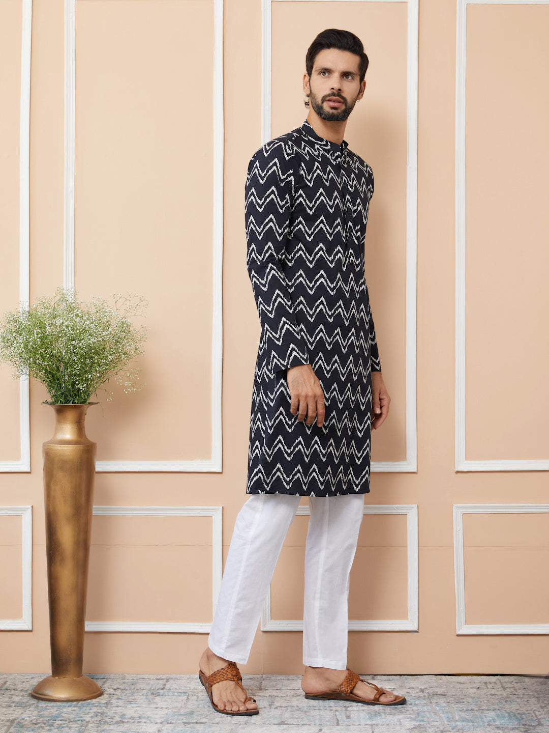 Black Printed Pure Cotton Straight Kurta