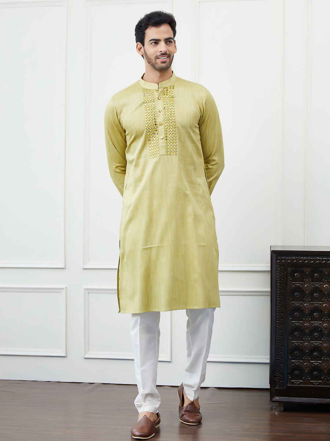 Embroidered Sequin Mirror Worked Pure Cotton Straight Kurta