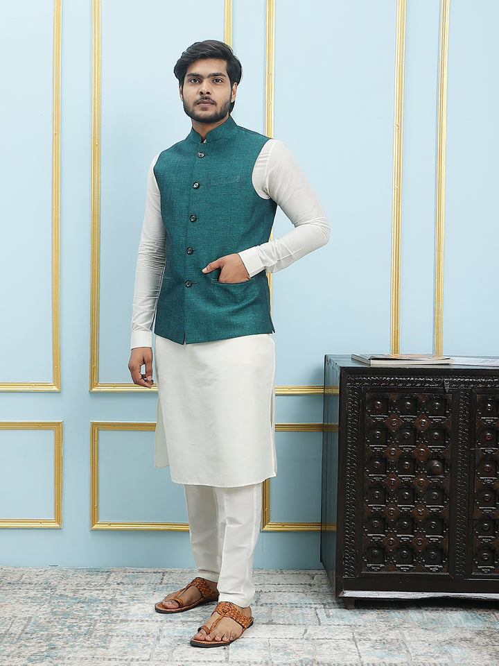 Solid Woven Silk Nehru Jacket