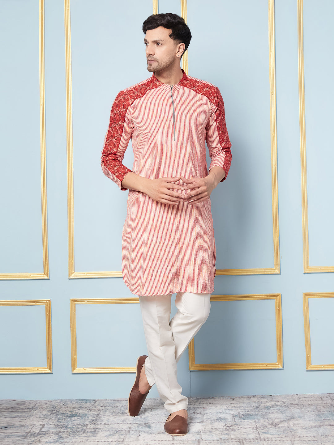 Woven Striped Straight Cotton Kurta