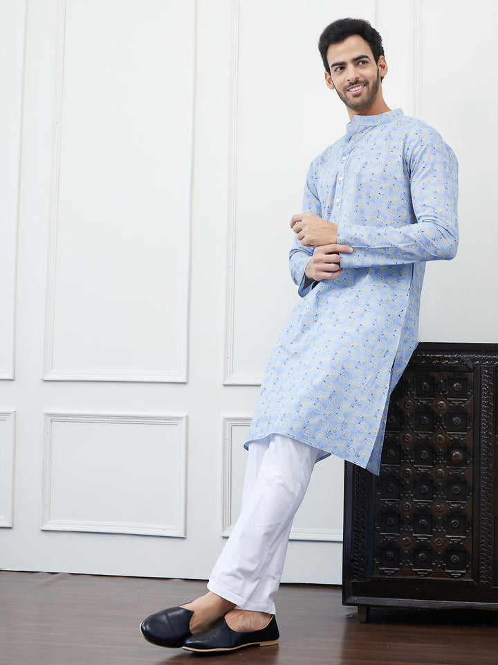 Printed Pure Cotton Straight Kurta with Pyjama