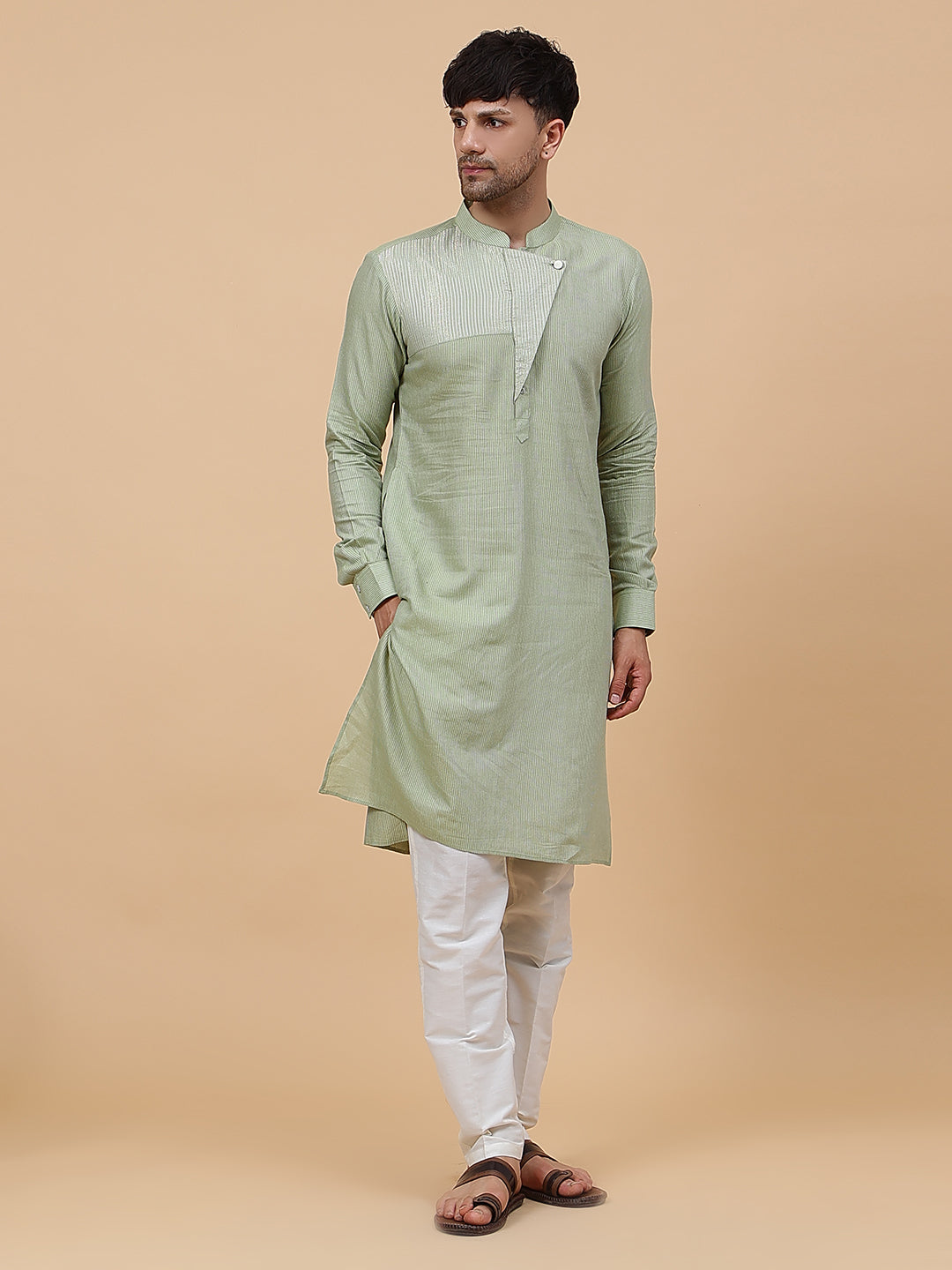 Woven Striped Straight Kurta With Pyjama