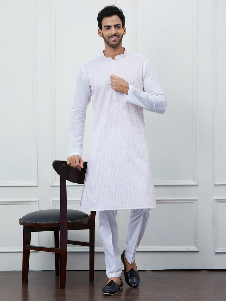 Sequin and Thread Work Pure Cotton Kurta with Pyjama