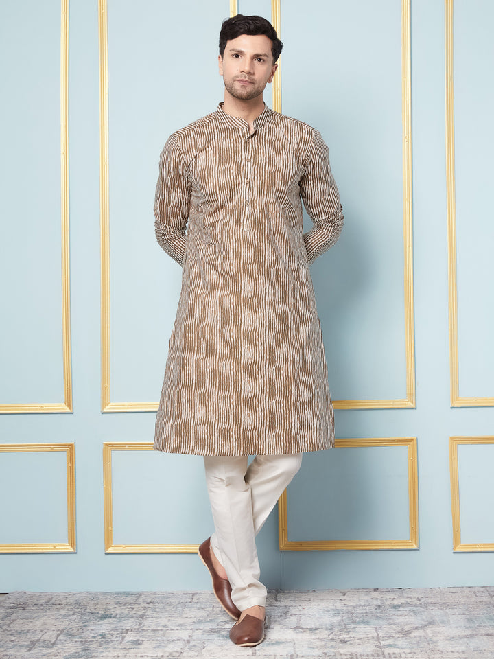 Striped Printed Straight Cotton Kurta