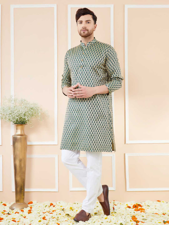 Green Ethnic Motifs Silk Jacquard Woven Design Straight Kurta