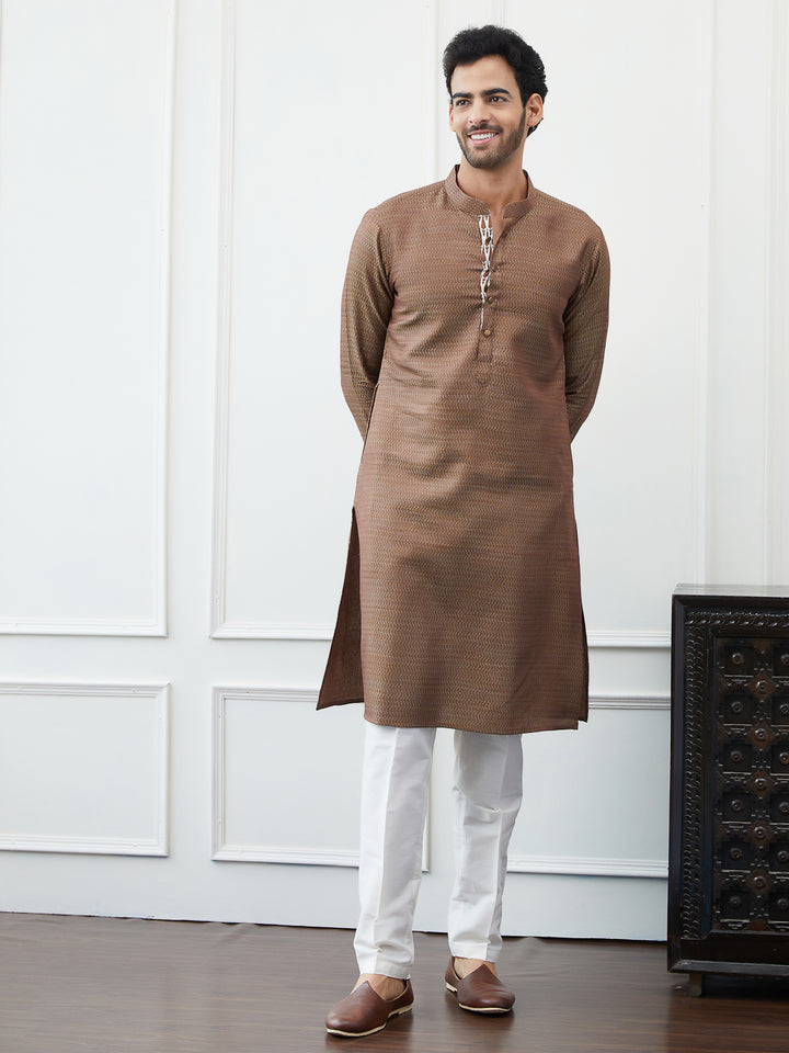 Thread Worked Cotton Silk Straight Kurta with Pyjama