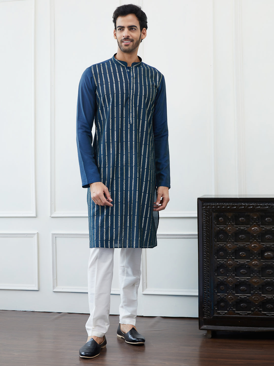 Embroidered Sequin Worked Chanderi Silk Straight Kurta