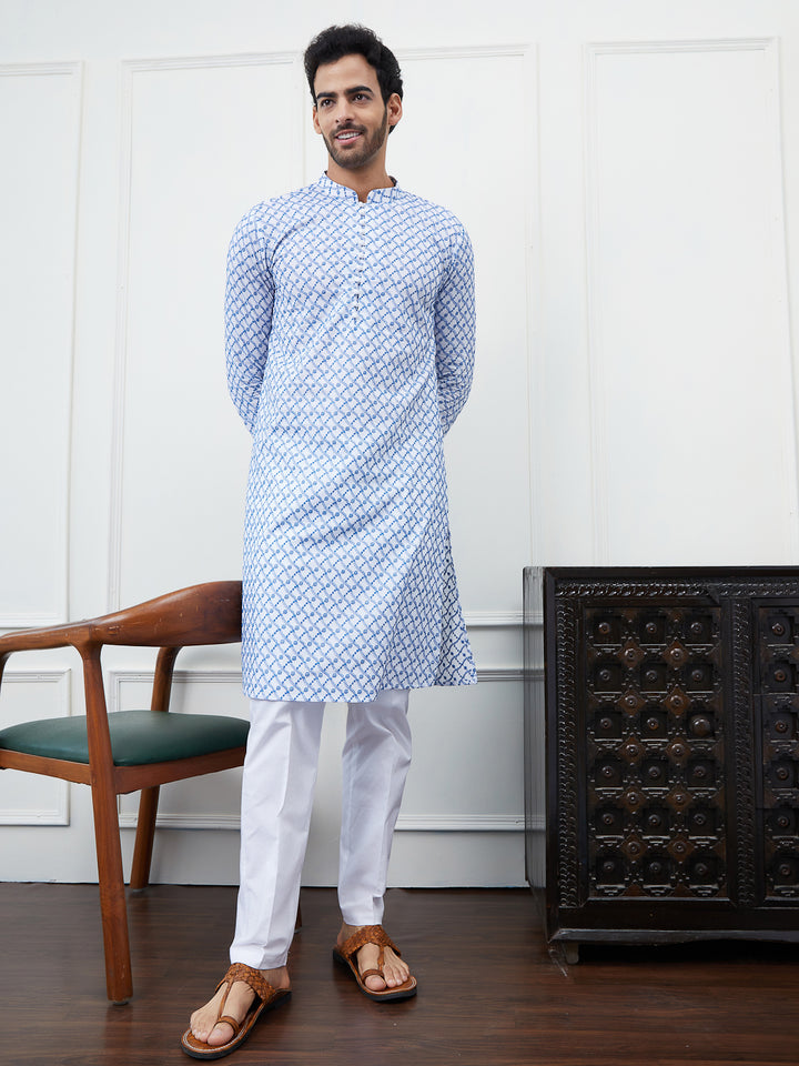 Embroidered Pure Cotton Straight Kurta with Pyjama