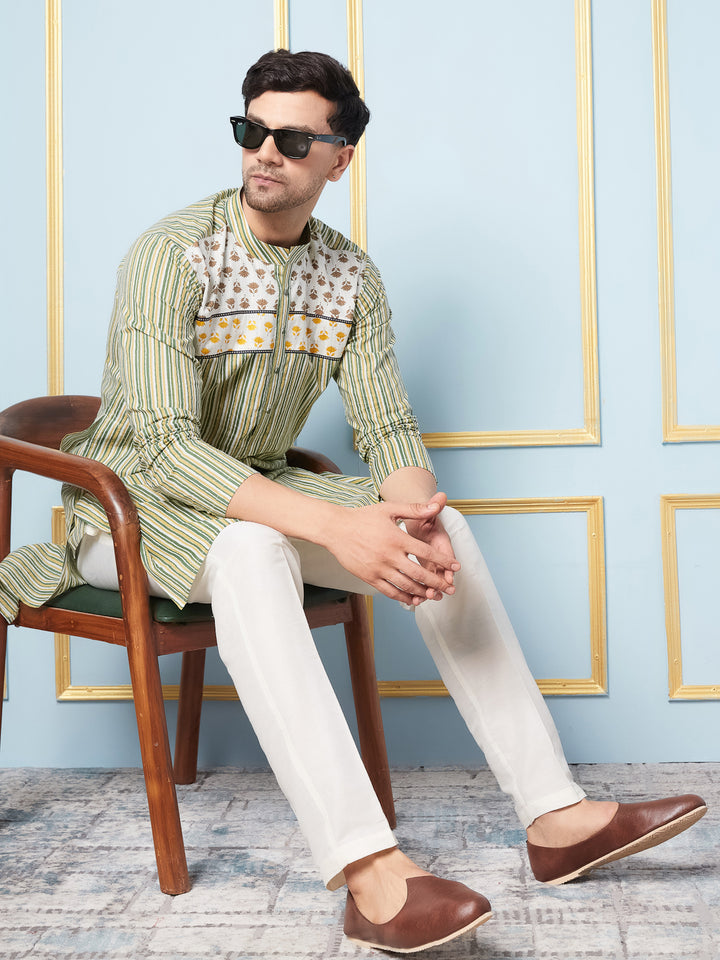 Striped Printed Cotton Kurta