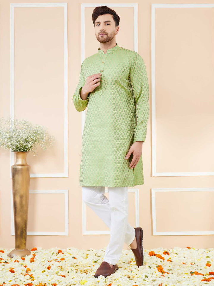 Green Ethnic Motifs Silk Jacquard Woven Design Straight Kurta