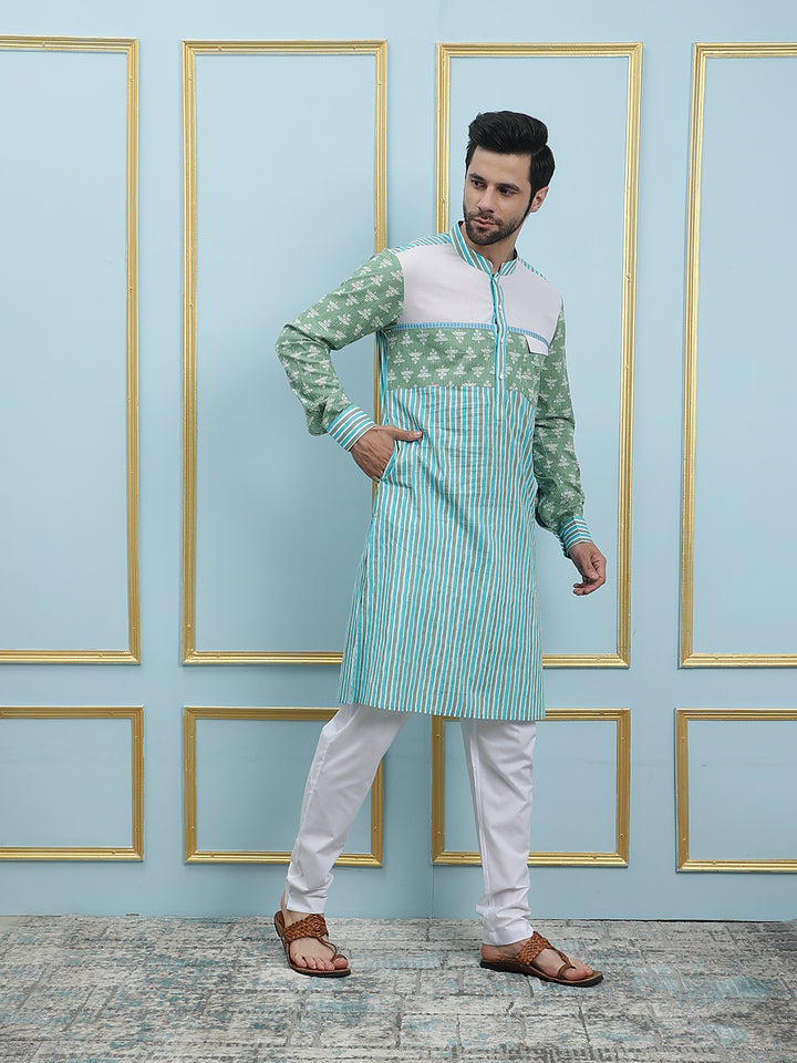 Printed Pure Cotton Straight Kurta with Princess Panel and Pyjama