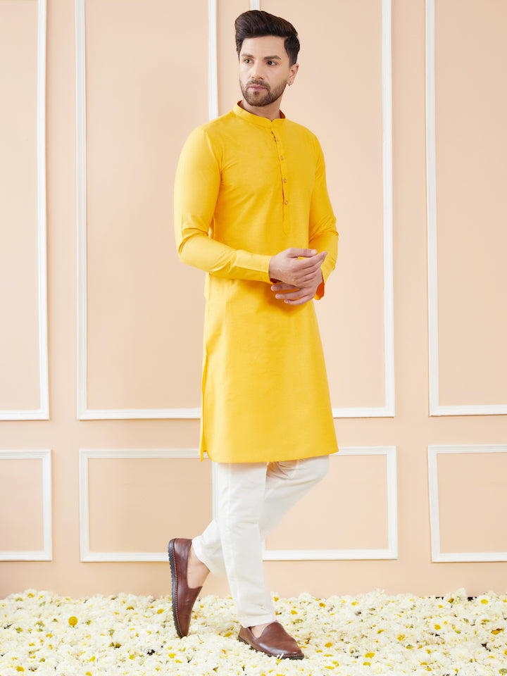 Mustard Cotton Solid Straight Kurta