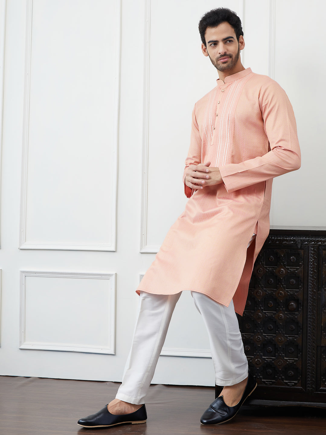 Embroidered Sequin and Thread Worked Pure Cotton Straight Kurta with Pyjama