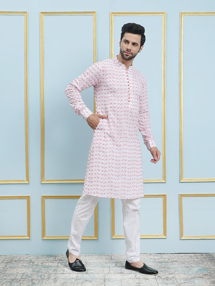 Embroidered Pure Cotton Straight Kurta with Pyjama