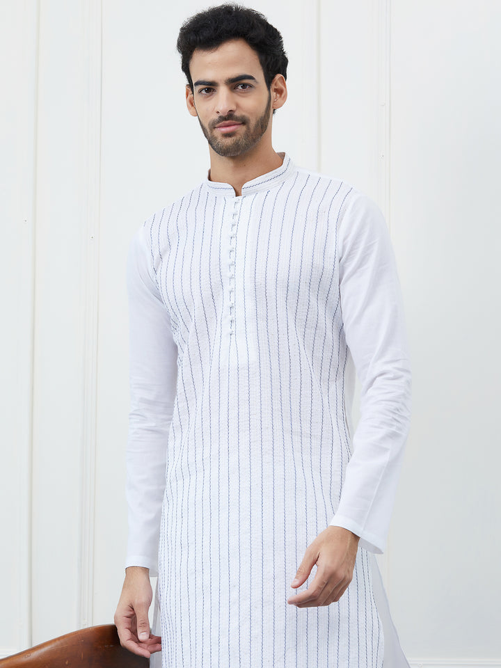 Sequin and Thread Work Pure Cotton Kurta with Pyjama