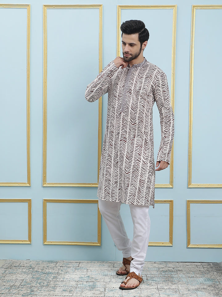 Printed Pure Cotton Straight Kurta with Embroidered Flacket