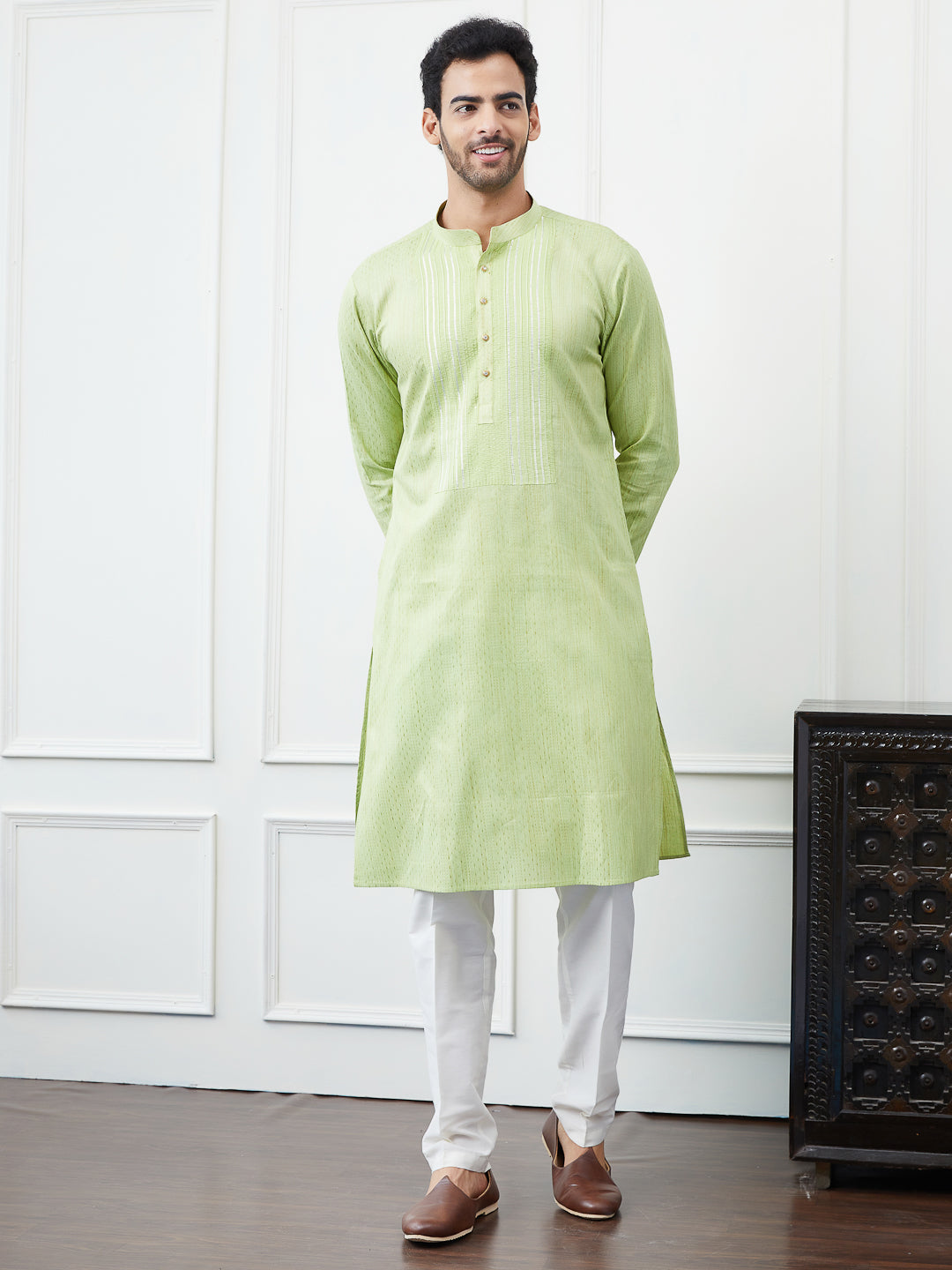 Embroidered Sequin and Thread Worked Pure Cotton Straight Kurta