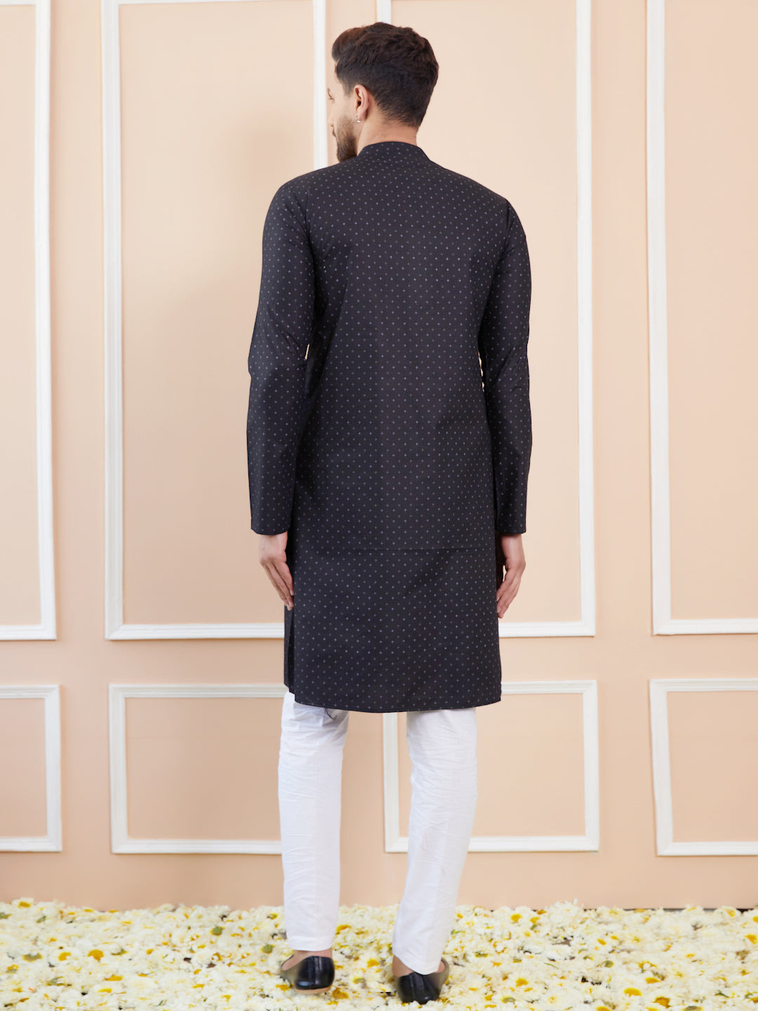 Black Printed Cotton Straight Kurta