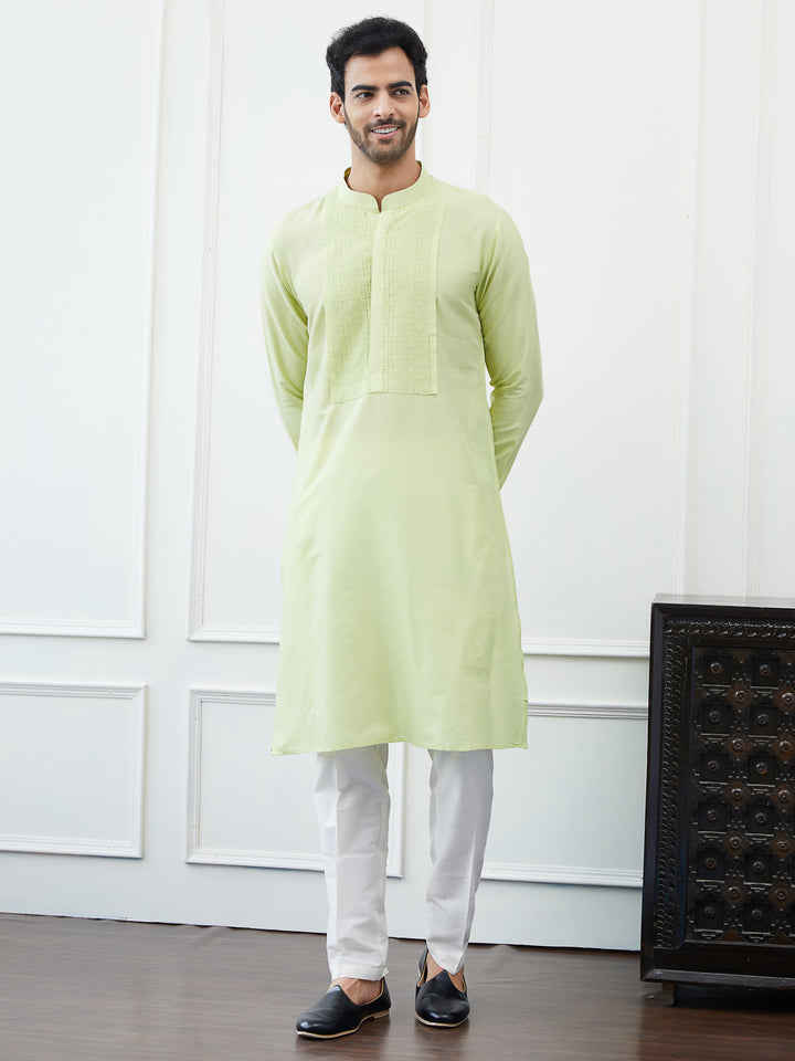 Solid Pure Cotton Straight Kurta with Thread Worked Neck Design