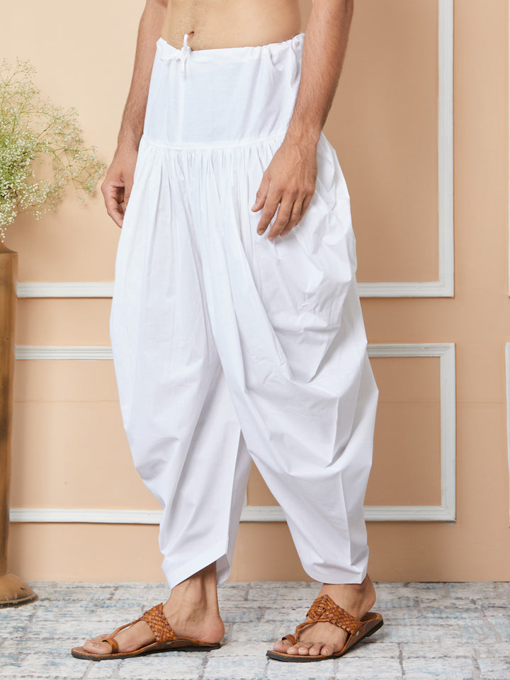 White Mid-Rise Loose-Fit Pure Cotton Salwar