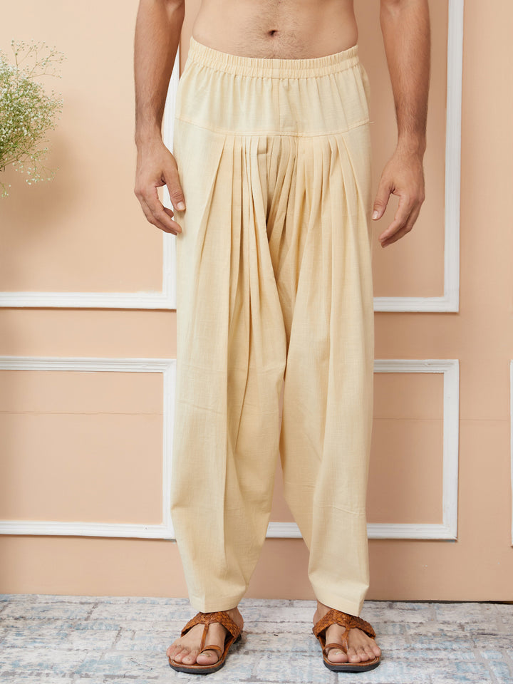 Beige Cotton Slub Pathani kurta with Salwar